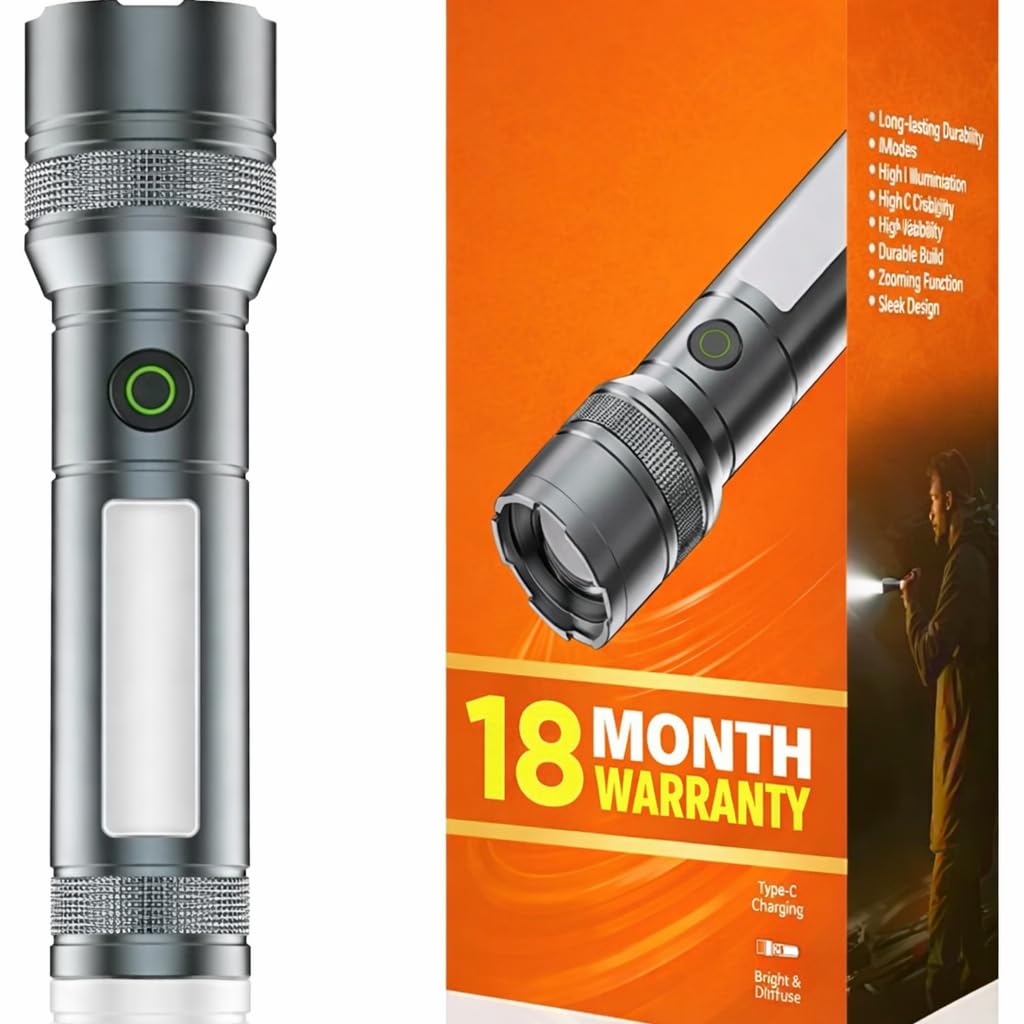 fire turtle m036 rechargeable tactical flashlight with type-c | ultra-bright 10,000 lumens led torch, long-range beam, waterproof for outdoor trekking & emergency use (m035-02)