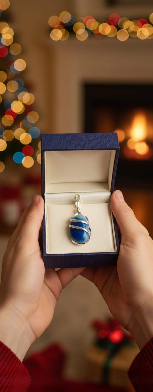 Colgante de Ágata Azul Teñida con Espiral en Baño de Plata