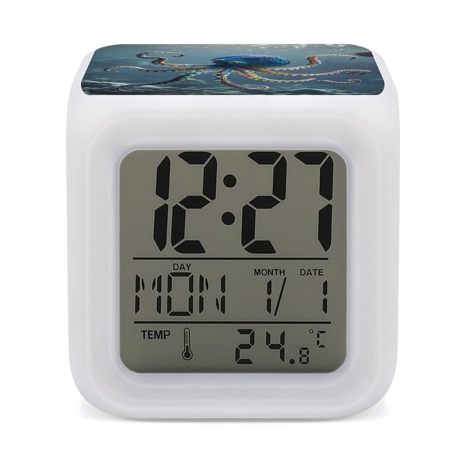 FekiLoot Octopus Alarm Clock for Heavy Sleepers Wake Up Digital Clock with 7 Color Changing Night Light Super Loud Digital Alarm Clocks Small Machine Alarm Clocks