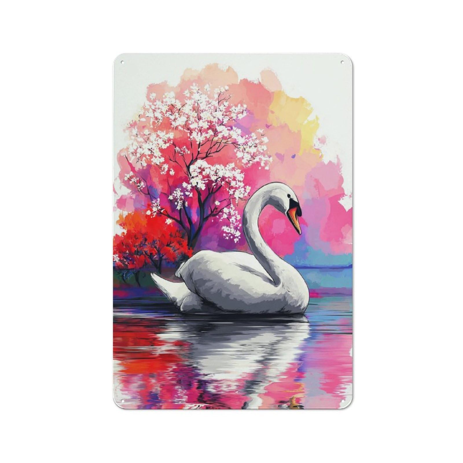 Junmoney Swan Serenity A Colorful Watercolor Scene Vintage Tin Sign 30X20cm For Garden Room Or Summerhouse, A Housewarming Gift For Outdoor-Room Decor Collectors