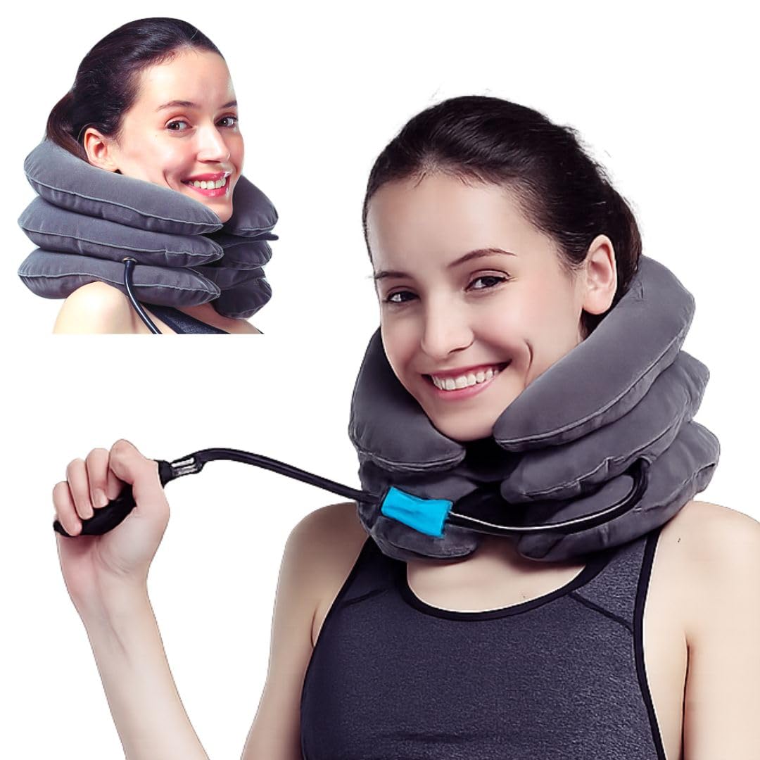 MEDIZED Appareil de traction cervicale gonflable du cou Améliorer l'alignement de la colonne vertébrale Réduire la douleur du cou Col cervical réglable Couleur GRIS