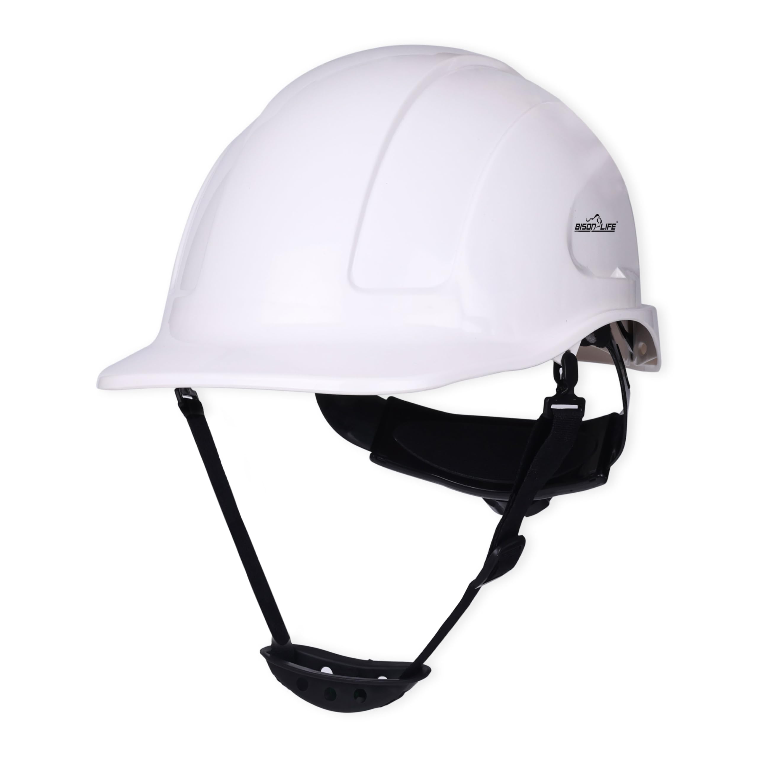 Bison Life TorShell ABS Non-Vented Safety Helmet, Nylon 6-Point Harness & Adjustable Ratchet, Industrial Head Protection for Construction, Mining & Maintenance, White