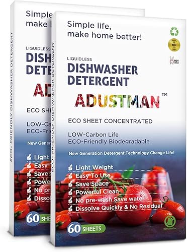 ADUSTMAN Hojas de detergente para lavavajillas Fresh Breeze 180 cargas, paquete de 3 cápsulas prácticas Pacs polvo respetuoso con la tierra