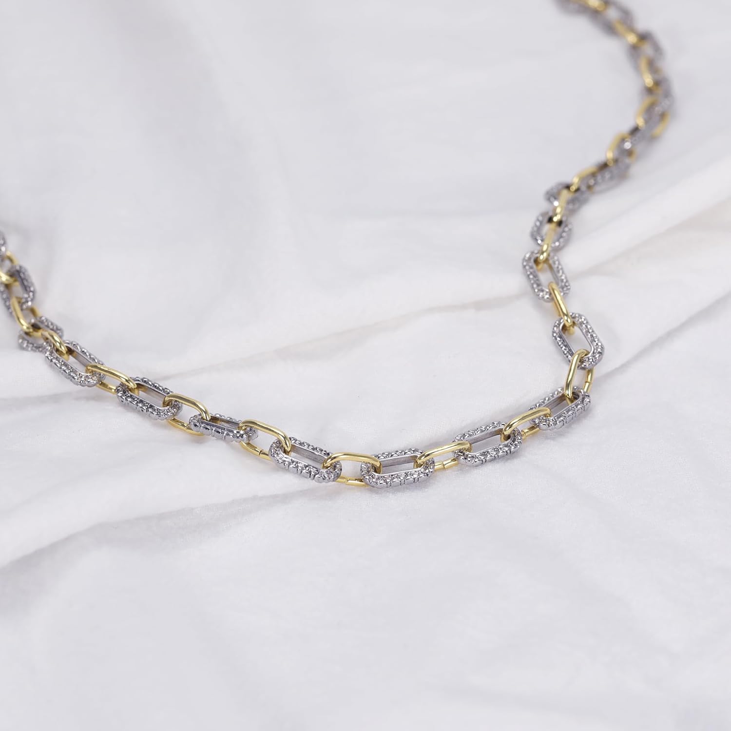 Mytys Two-Tone Cable Chain Necklace - Designer Inspired Twisted Rope Oval Link Statement Necklace, Gold Silver Plated Fashion Necklace for Women - Image 4