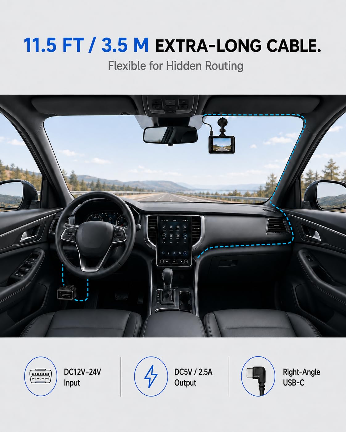 OBD2 a USB C Dash Cam Hardwire Kit, 3.5 m Tipo C Cable de
