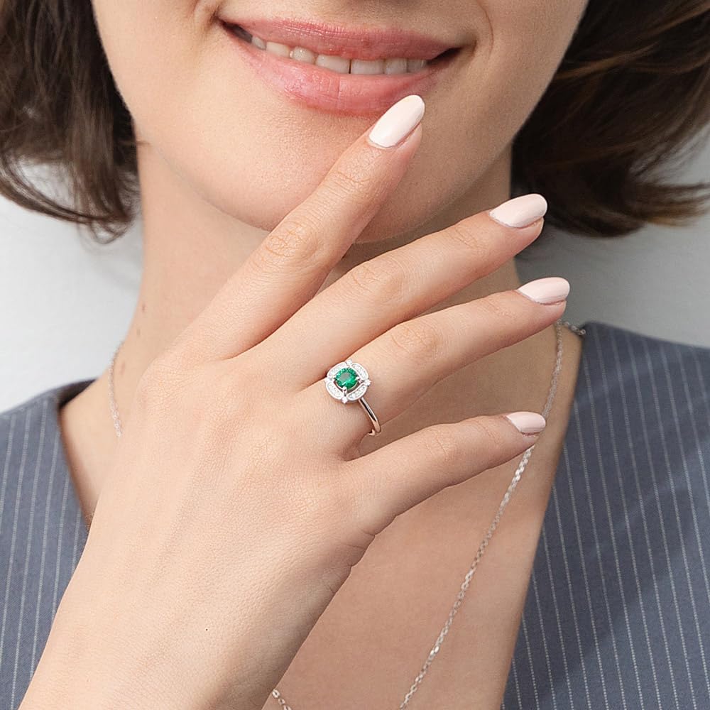 BERRICLE Sterling Silver Halo Green Round Cut Cubic Zirconia CZ Flower Fashion Ring for Women, Rhodium Plated Size 4-10 - Image 5