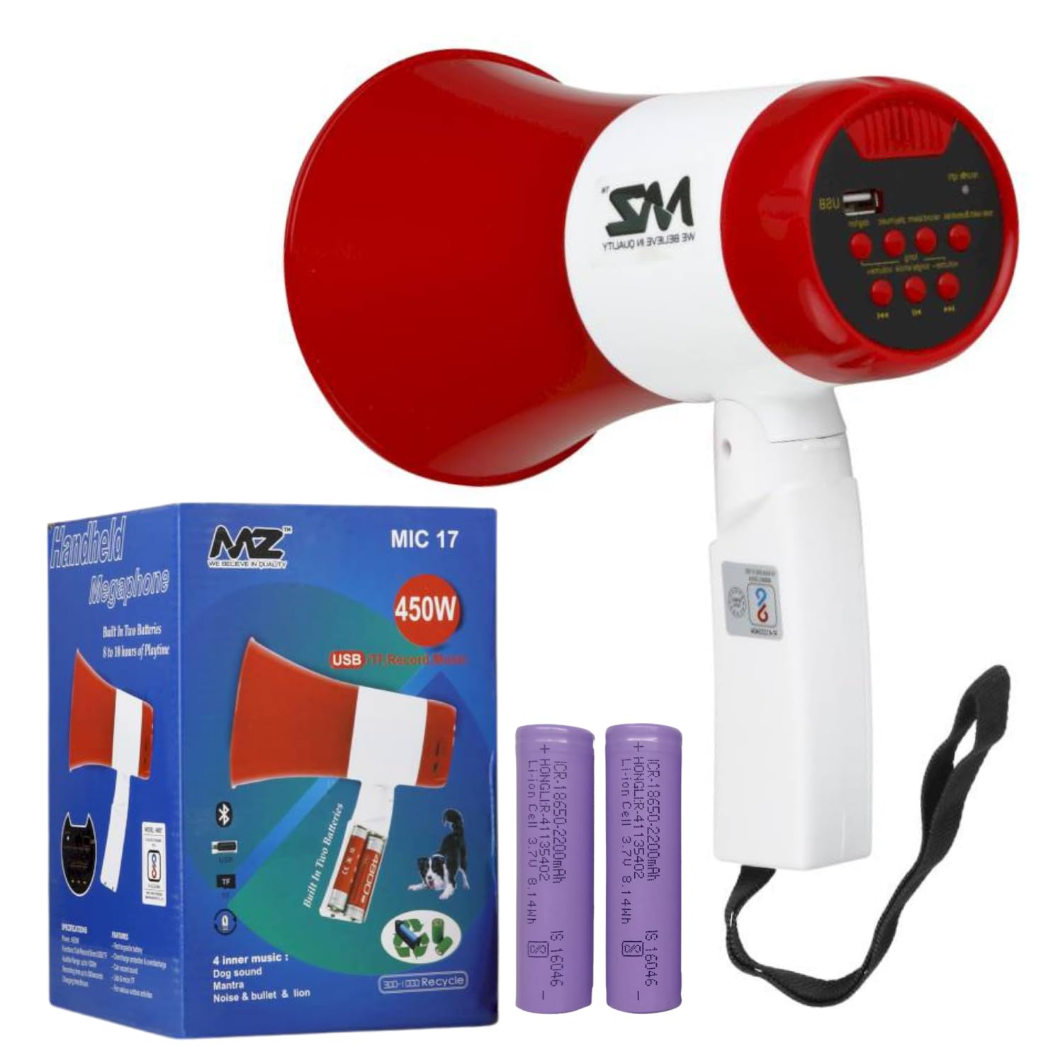 MDB MZ Handheld Megaphone 75W with USB/Recorder, Siren, Red & White 2200Mah | USB & Memory Card Input-image-13