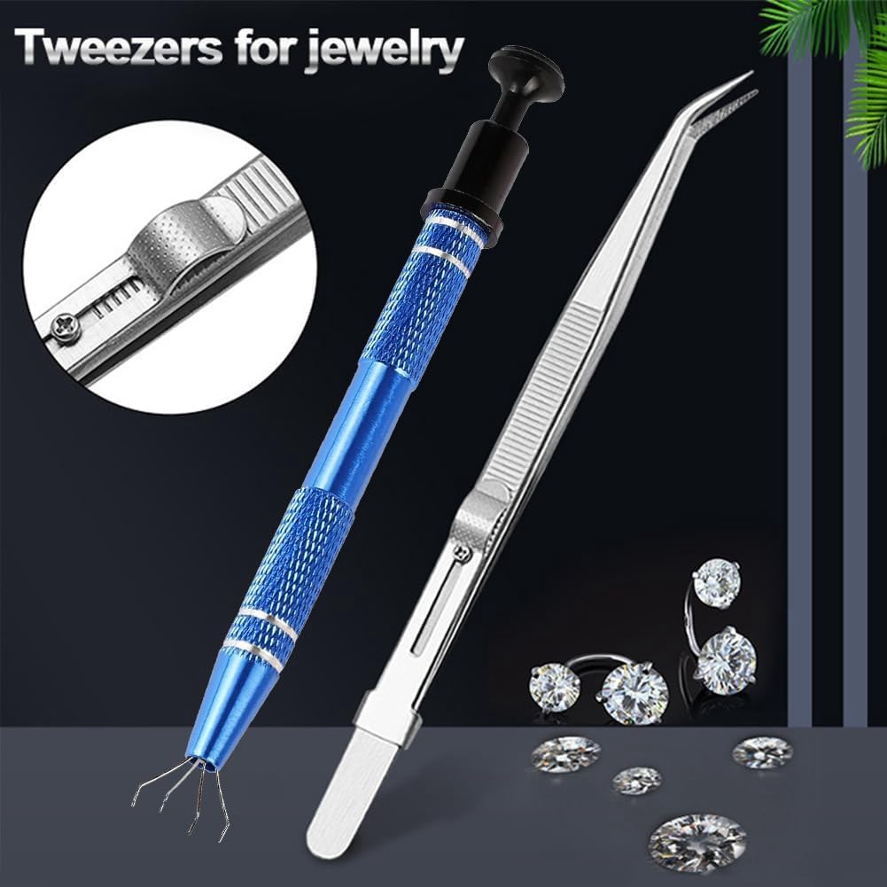 Outil de préhension de boule de piercing - Outil de ramassage de diamant - Pince à épiler en acier inoxydable - Bijoux pour bijoux et perles (griffes courtes à trois griffes