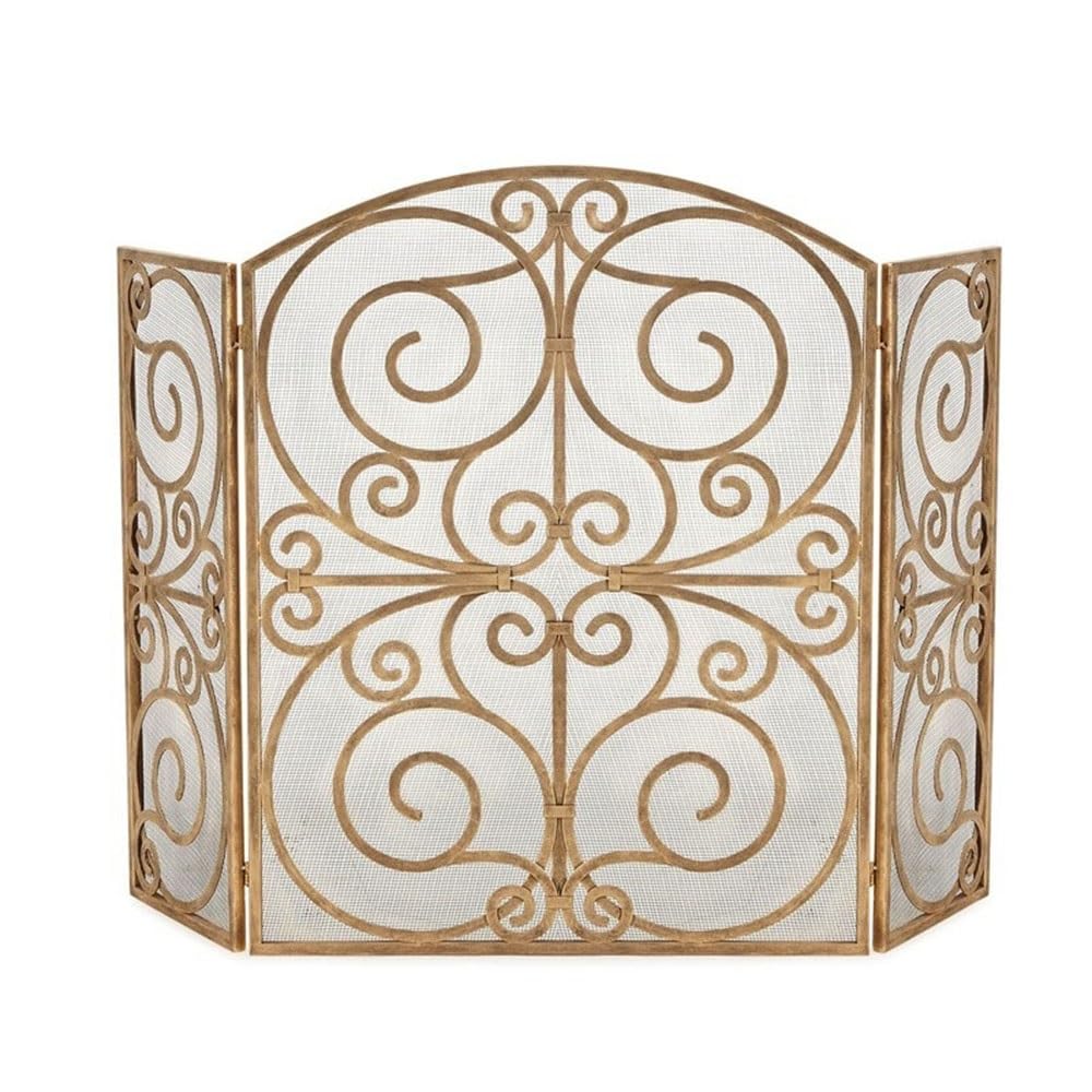 fireplace cover Golden Metal Hollow out Carved Fireplace Screen Foldable Fireproof Partition Net Living Room Decoration