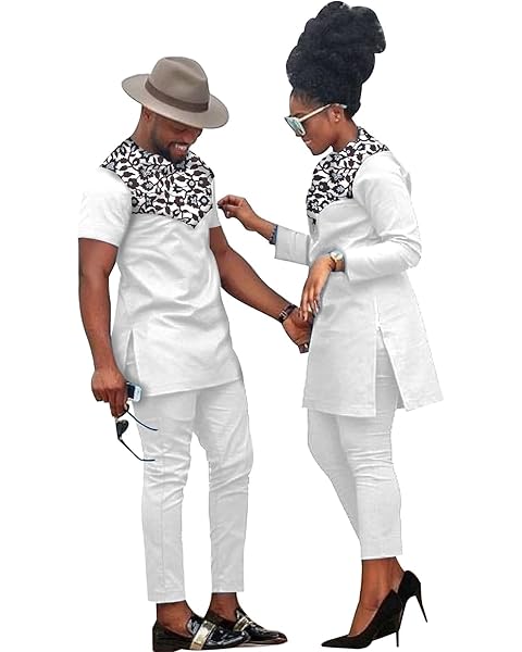African Coupleswear Women's Ankara Printed Top and Trousers Set Bazin Riche Men's M...