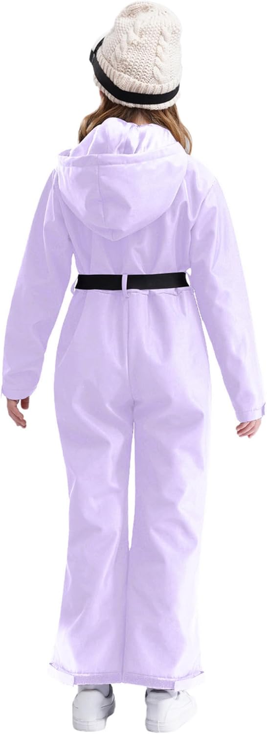 Kids Boys Girls One Piece Ski Suit Waterproof Snowsuit Overalls Snowboard Jumpsuit Coverall Light Purple 10 Years