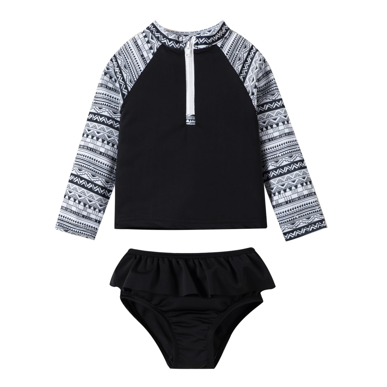 DREAM BUS Toddler Girls Long Sleeve Swimsuit 2 Piece Rashguard Set Sun Protection Baby Girls Bathing Suit Kids Swimwear