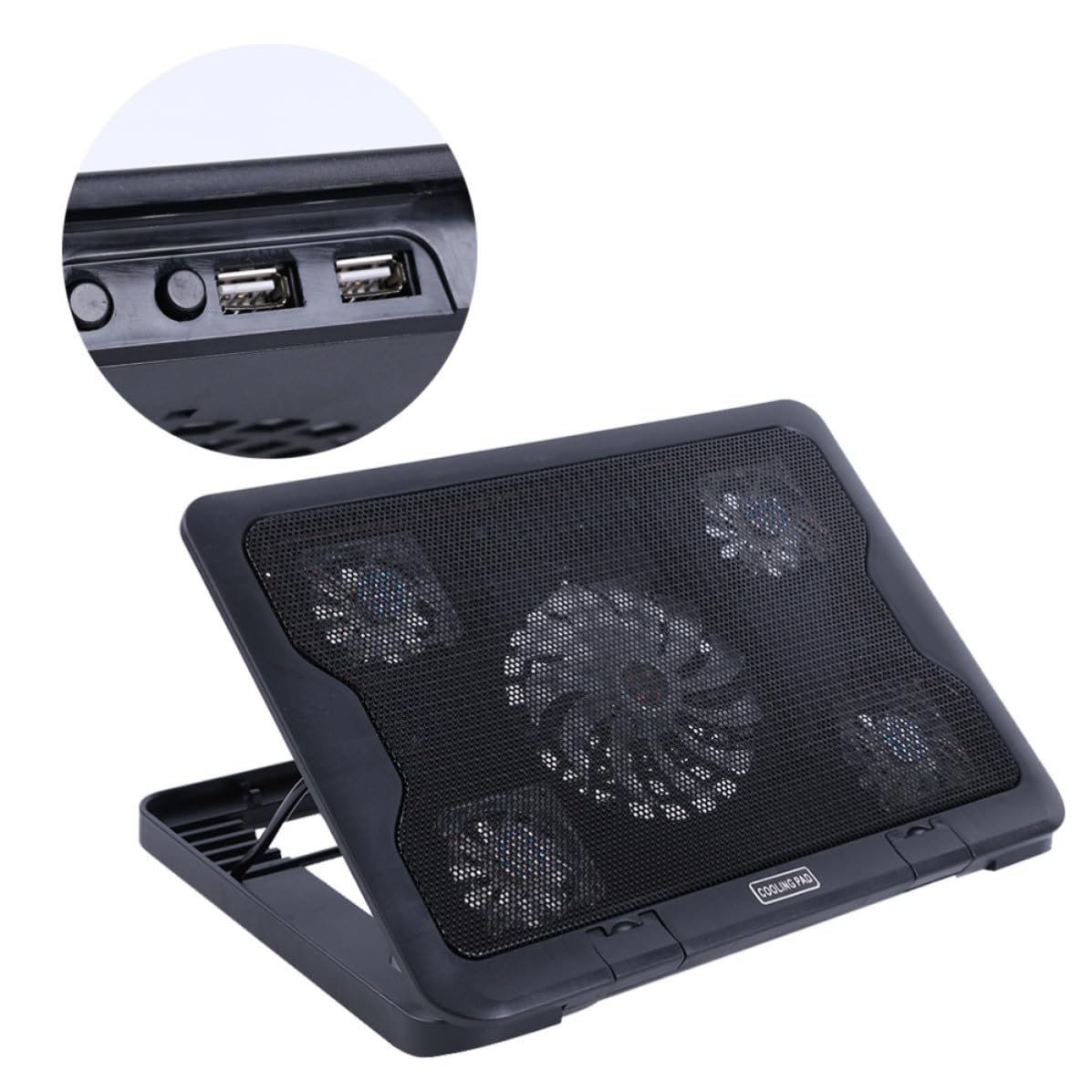 DOITOOL Base de Refrigeración en Metal Negro para Portátil 5 Ventiladores LED, Soporte Portátil Ajustable y Antideslizante para Decoracion Verano