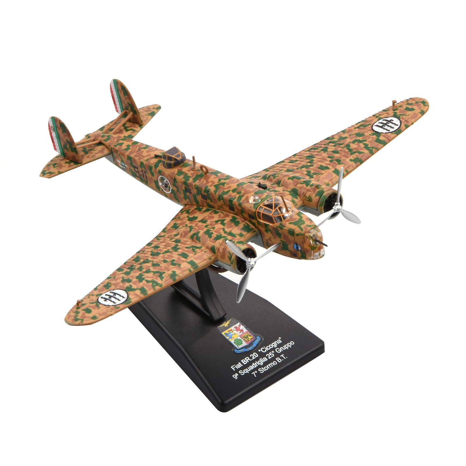 DAGIJIRD Modelo de avión de aleación de simulación 1:144, aleación de la Segunda Guerra Mundial de la Fuerza Aérea Italiana BR.20 Cicogna Cigüeña Bombardero Modelo