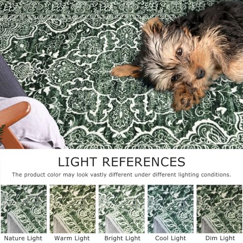 KUTA 3x5 Vintage Area Rug, Floral Kitchen Rugs Dark Green Washable Non-Slip, Ultra Soft Printed Distressed Medallion Entry Carpet Low-Pile Throw for Bedroom Living Room