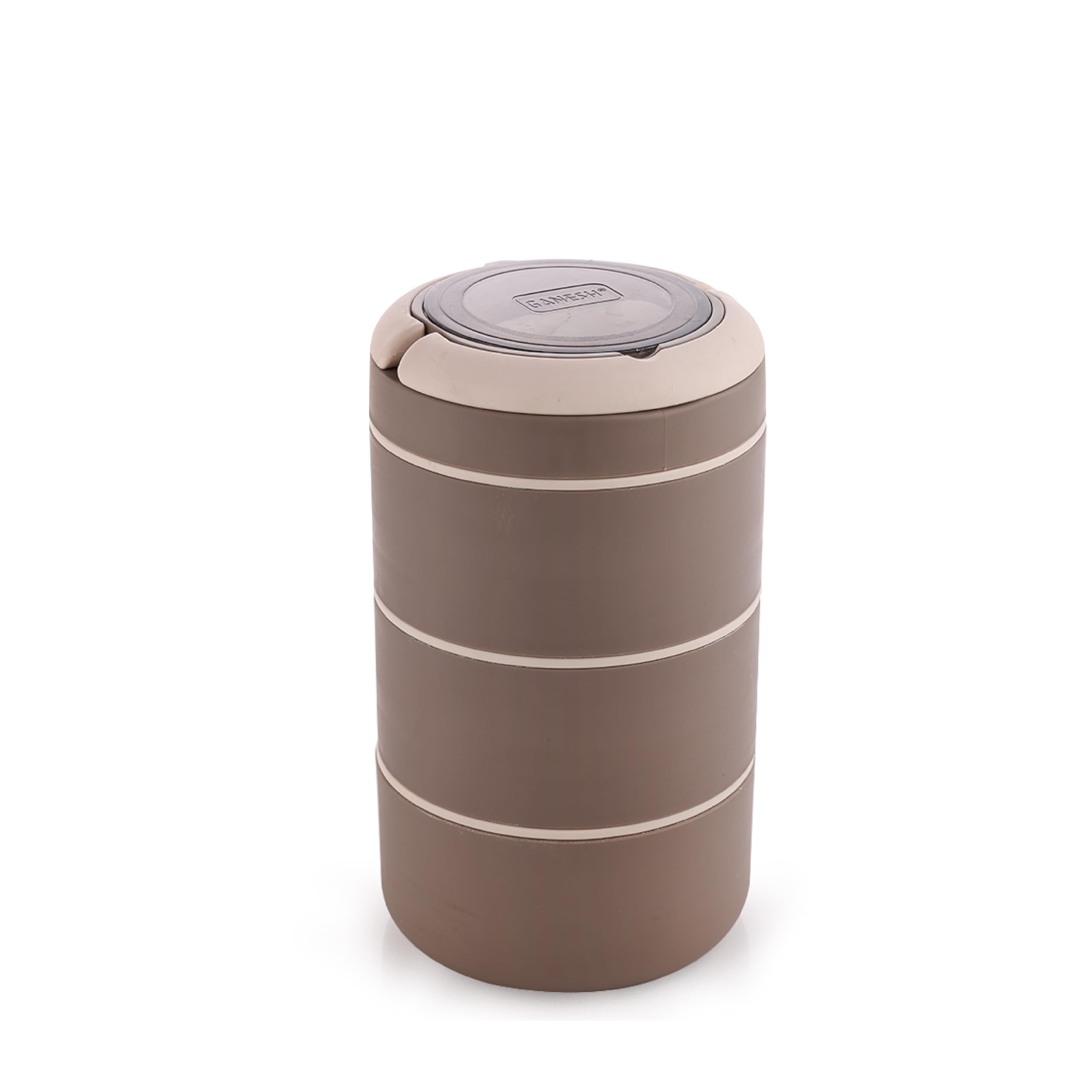 Ganesh Smart Stack 3 Layer Protable Lunch Box Stainless Steel Airtight Leak-Proof Lunch Box for Office, School, Picnic -Brown, 1200 Milliliters
