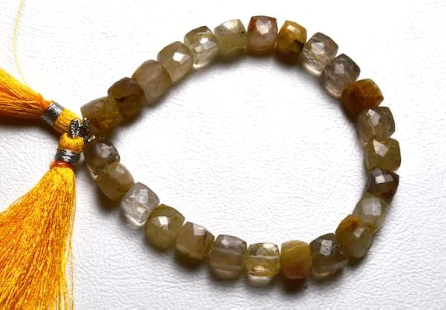 Quartz rutilé micro faceted cube shape beads perles naturelles 7mm création bijoux DIY