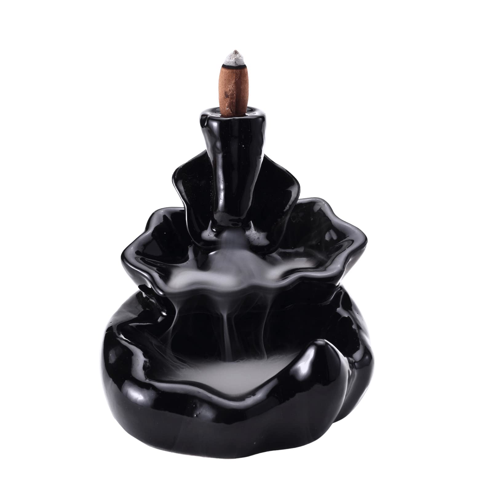 Ceramic Premium Tabletop Garden Figurine Smoke Fountain, Backflow Incense Holder with 20 Cones, Dhoop Waterfall Stand Yoga Aromatherapy Ornament, Idol for Home Decoration and Gifting