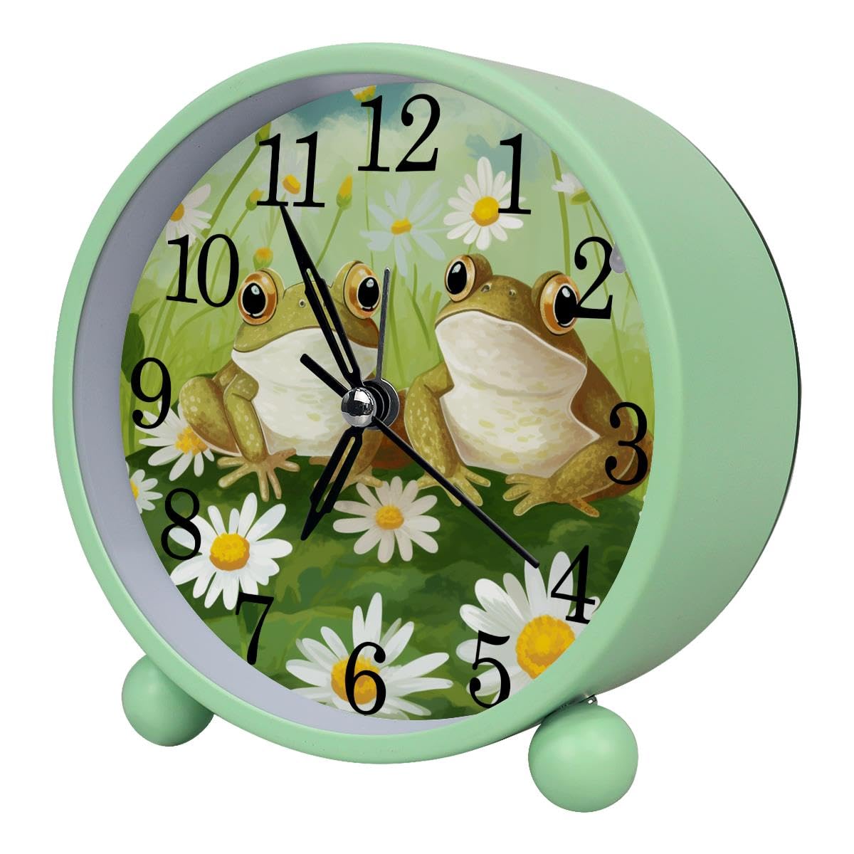 Luoweisi Alarm Clock Frogs and Daisies, Silent Non-Ticking with Night Light