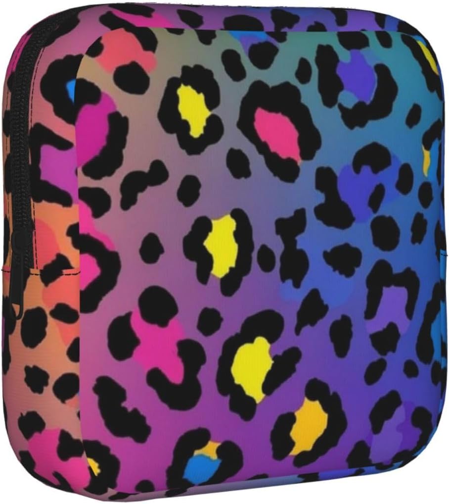 AMRANDOM Sanitary Napkin Storage Bags, Period Tampon Bags Portable Rainbow Cheetah Leopard Print Menstrual Pad Pouch Feminine Pouch First Period Bag Gifts for Women