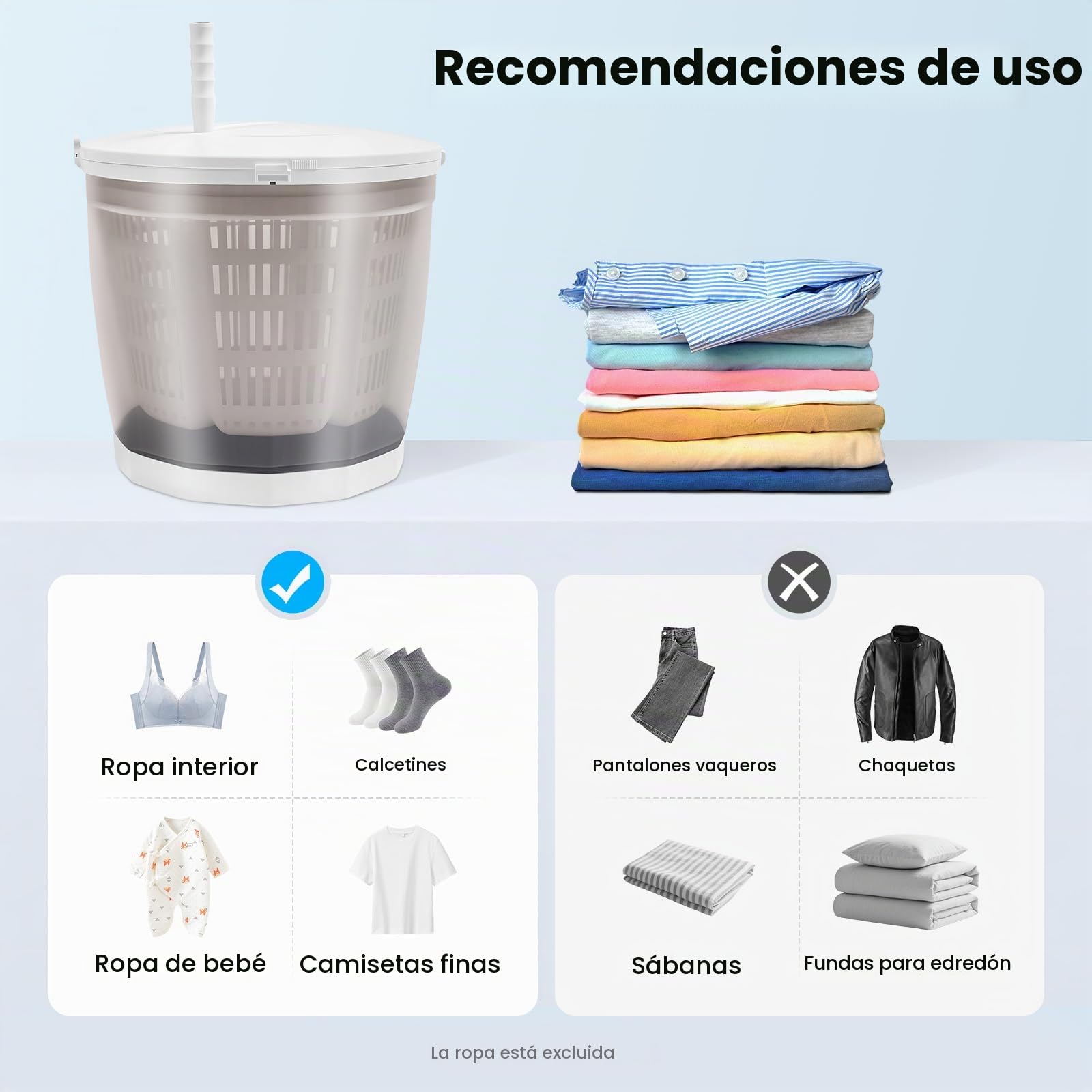Centrifugador manual 2 en 1, hasta 2 kg, con tasa de deshidratación del 40-50%, 35 x 35 x 32 cm, de plástico con pies de ventosa, lavadora de viaje portátil para caravanas y apartamentos pequeños