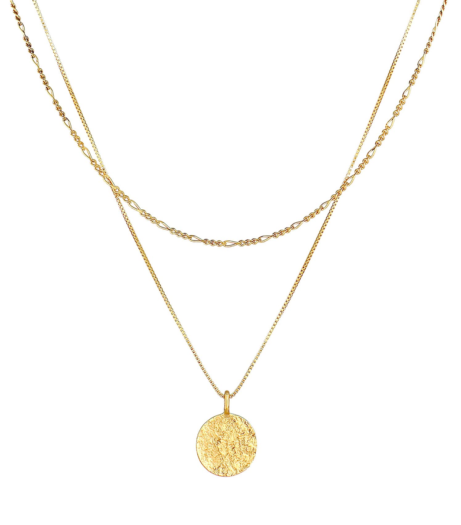 Kuzzoi Collana Uomo Argento Sterling 925 Placcato Oro Ciondolo Moneta 15 mm Catenina Placcata Oro 55 cm Uomo