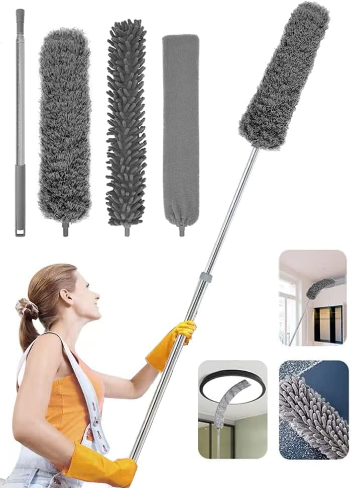 Nature Dream 14 PCS Microfiber Dust Brush, Duster Kit with Extension Pole, Removable and Washable Fiber Brush Hand Dust Cleaning Gap dust for Ceiling Fan, High Ceiling, Blinds, Furniture, Cars