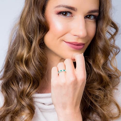 Miniatura 5 de PEORA Anillo de boda de plata de ley de 0.157 pulgadas con milgrain y media eternidad para mujer, varias piedras preciosas, ajuste cómodo, tamaños 5