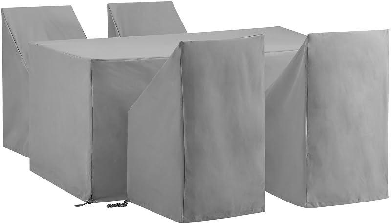 Crosley Furniture MO75021-GY Heavy Gauge Reinforced Vinyl 5-Piece Set Outdoor Furniture Cover Set (4 Dining Side Chairs, Dining Table), Gray
