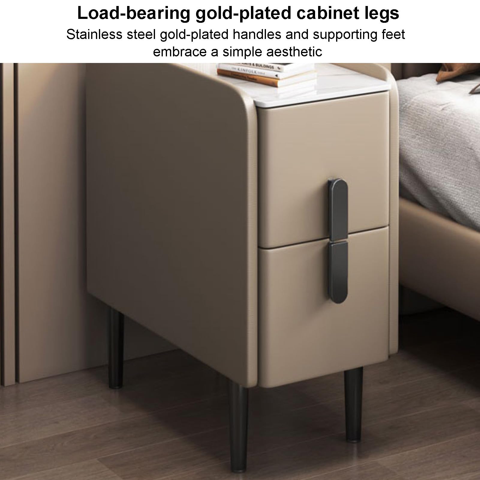 Comodino Moderno in Similpelle con Piano in Marmo, Comodino Stretto, tavolino Laterale di Lusso con 2 cassetti e Gambe in Metallo, mobiletto portaoggetti per camere da Letto, Arancione