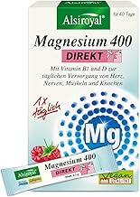 Alsiroyal Magnesium 400 Direct Raspberry - Magnesium Complex with Vitamin B1 & D3 for Daily Supply of Heart, Nerves, Muscles & Bones (40 Sticks) - Vegan & No Added Sugar