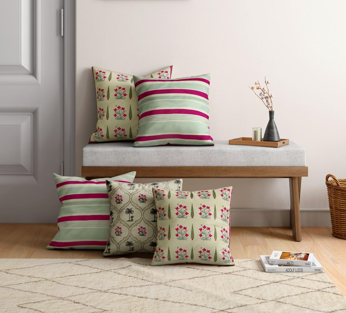 India Circus by Krsnaa Mehta Jharonkha Vann Multicolor Blended Velvet Cushion Pillow Covers Set of 5 (18 x 18 Inches)-picture-14