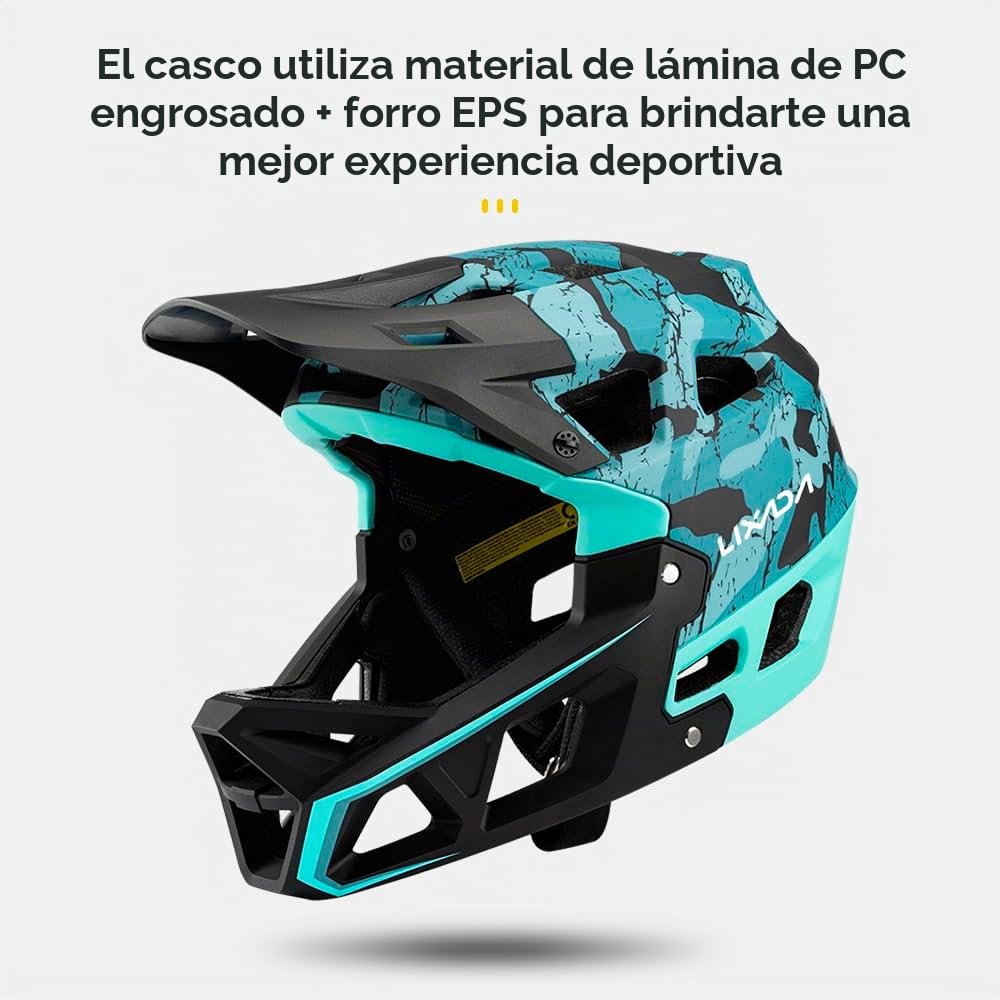 Lixada Casco Integral de Bicicleta de montaña para Adultos Racing Downhill MTB Casco para Hombres/Mujeres Casco de Bicicleta de montaña para Adultos de la Cabeza de 59-61 cm Casco de Bicicleta