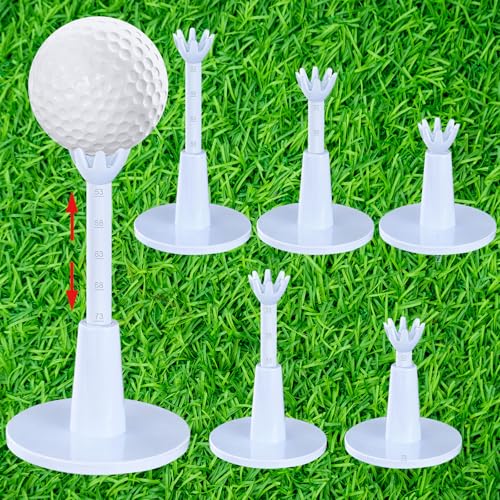 JellyArch 6 Pieces Adjustable Golf Tees Set for Driving Range Mats Simulator 2.1-2.9 Inches Height Range Tees Rubber Plastic Unbreakable Golf Accessories for Indoor Outdoors, White