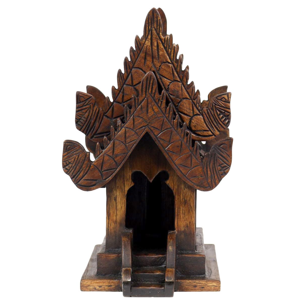 Traditionelles Geisterhaus aus Holz in Braun Geisterhäuschen San Phra Phum Feng Shui Thailand Asien Groß 24 cm