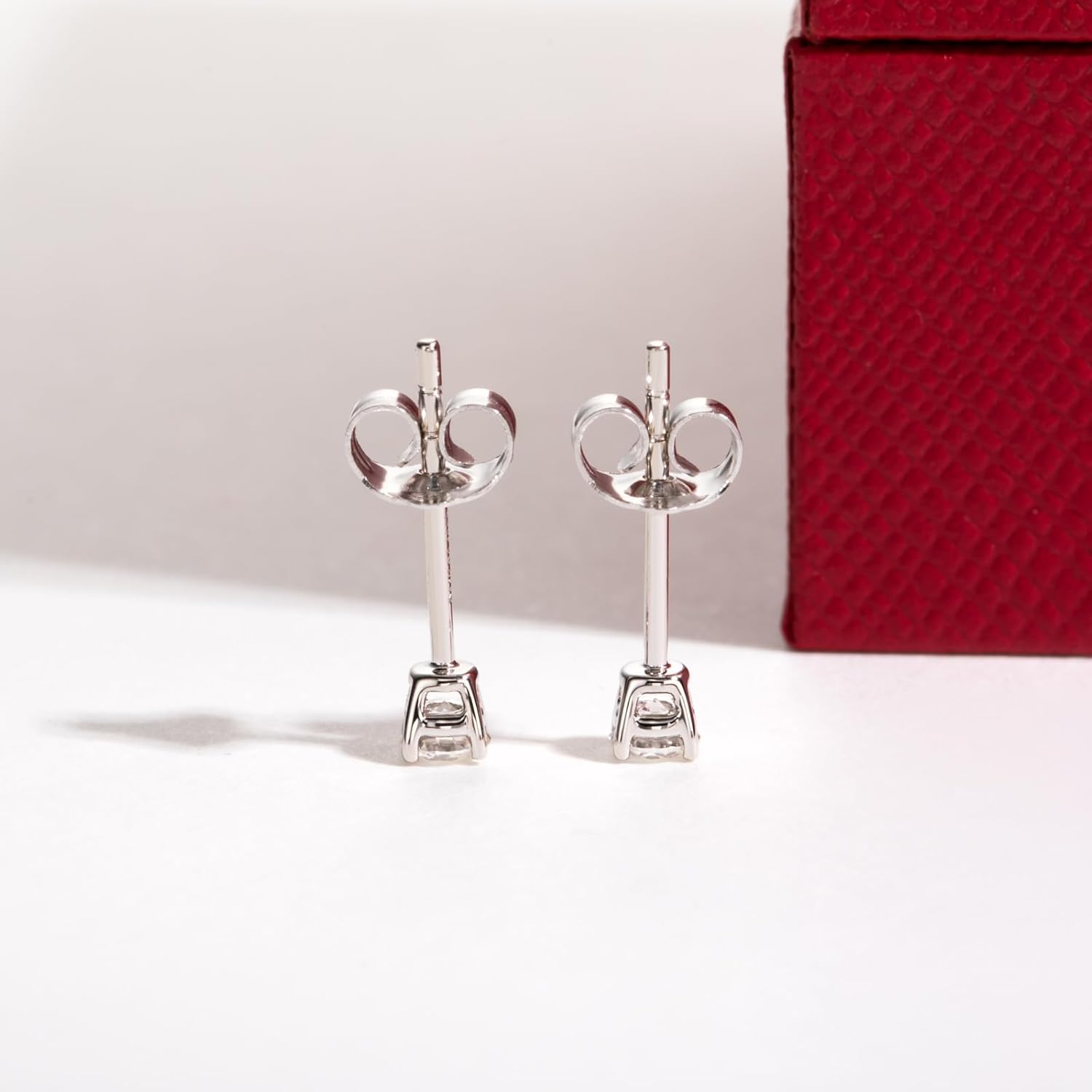 14K Solid White Gold Moissanite Stud Earrings, -4 CTTW, D Color & Flawless Moissanites, 4 Prongs Earring Gifts for Women Men, Elegant Jewelry Box Packed