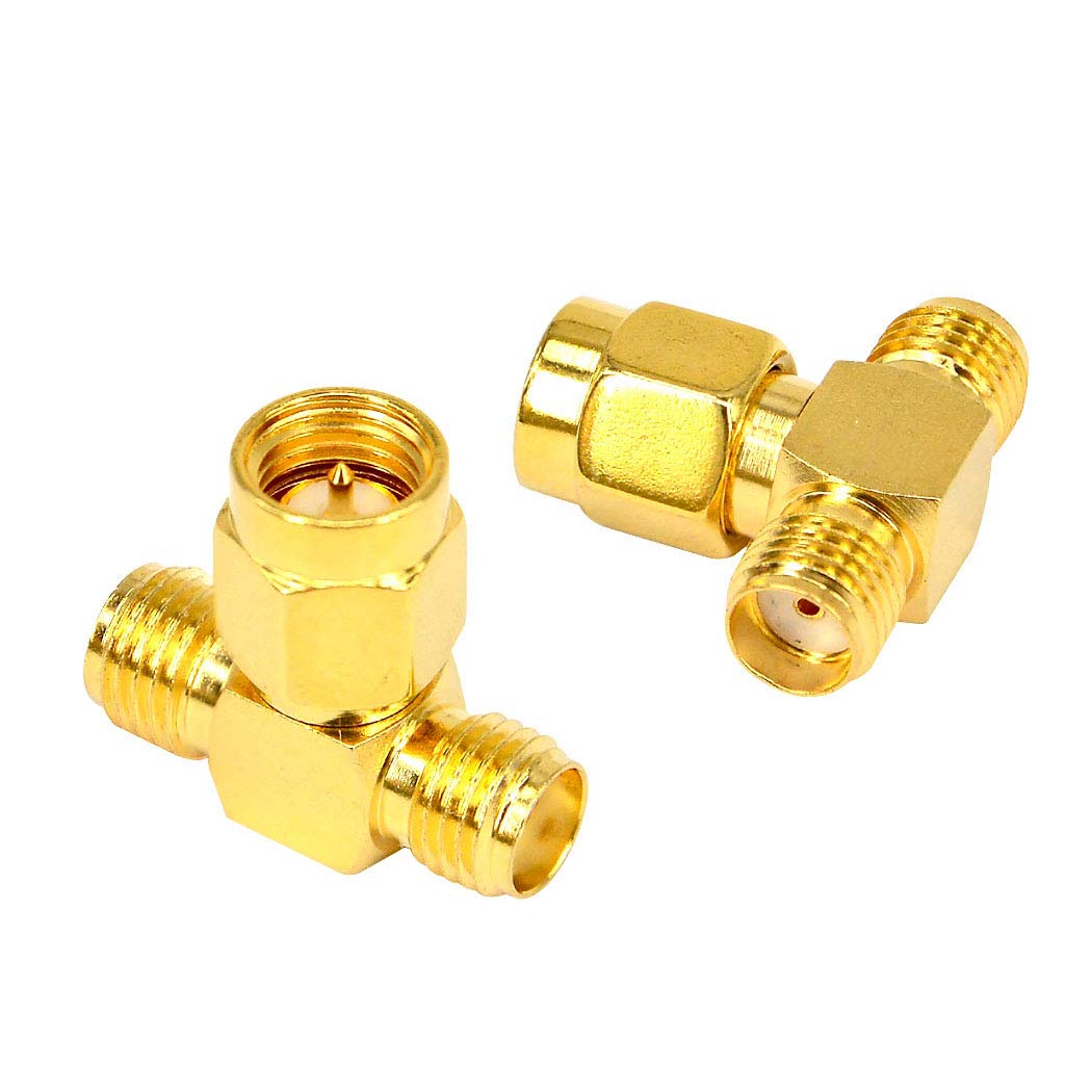 Adaptador SMA Macho a Doble Hembra Conector RF Triple T de 3 Vías para Cable de Extensión de Antena WiFi