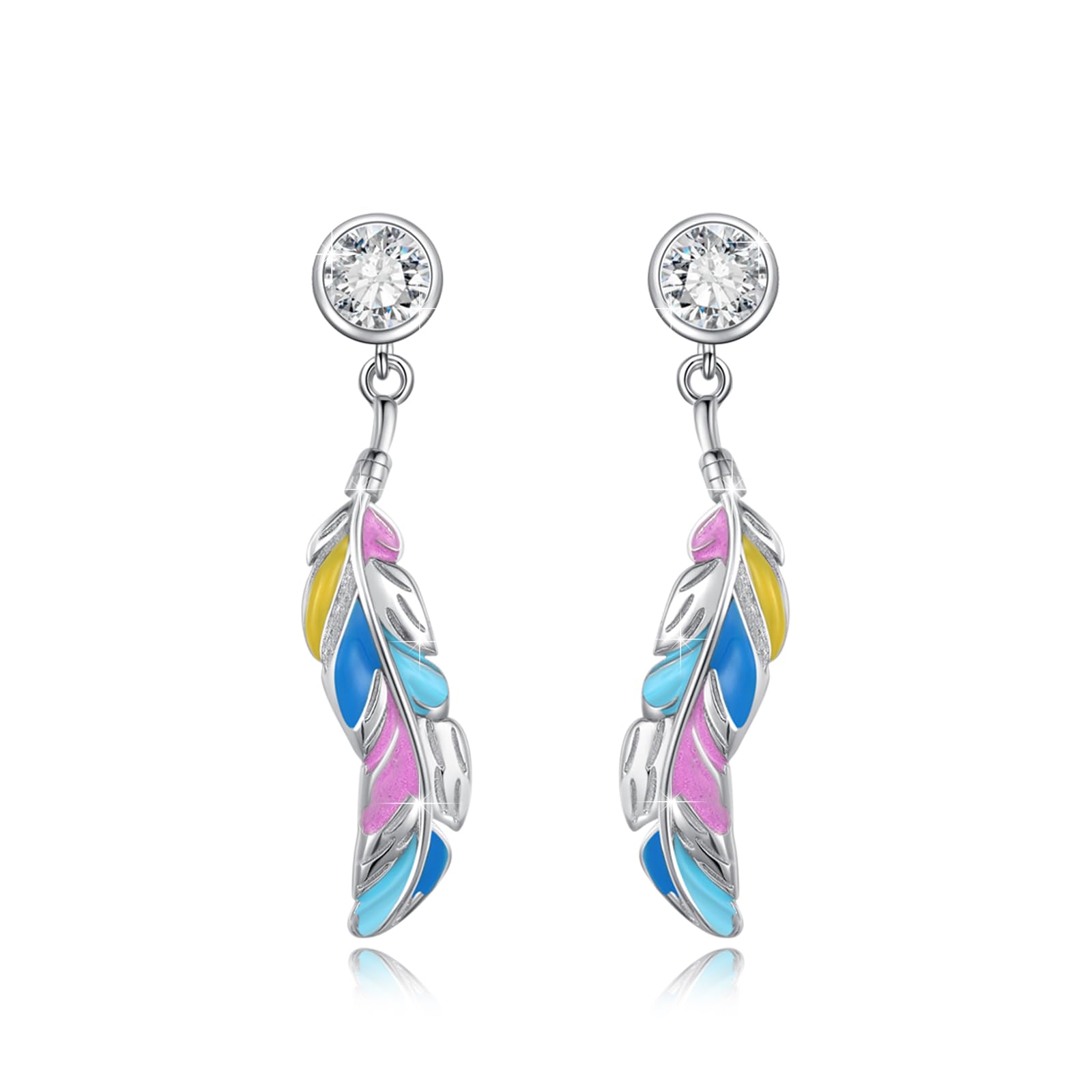 Orecchini a forma di piuma, da donna, in argento Sterling 925, con zircone, regalo per donne e ragazze, Argento sterling