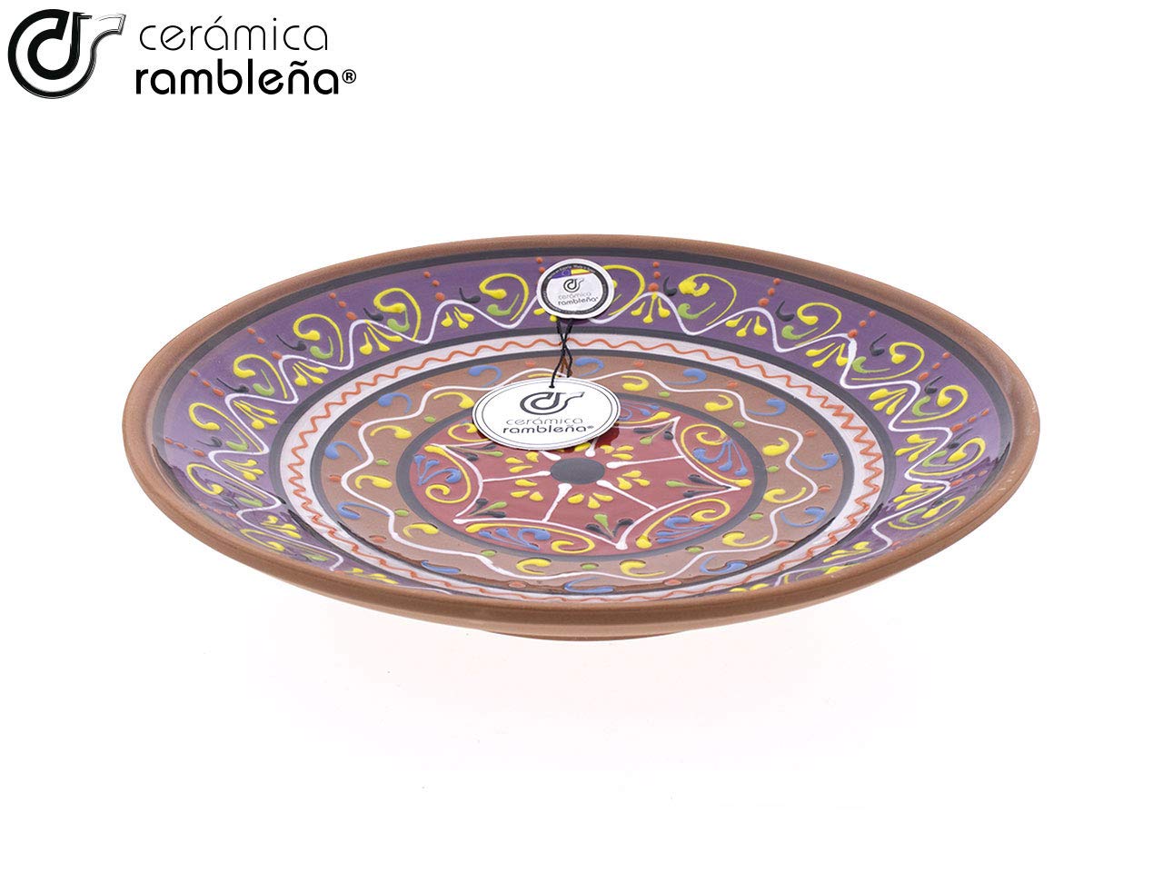 CERÁMICA RAMBLEÑA Plato Decorativo de Barro Rojo 28x28x4.5 cm Modelo D19 Hecho a Mano