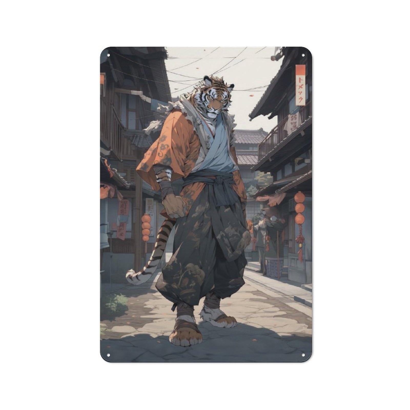 Junmoney Tiger Karate Fighter Tin Wall Plaque 30X20cm With For Hobby Room Or Studio, For Updating Hobby Room And Studio After Moving