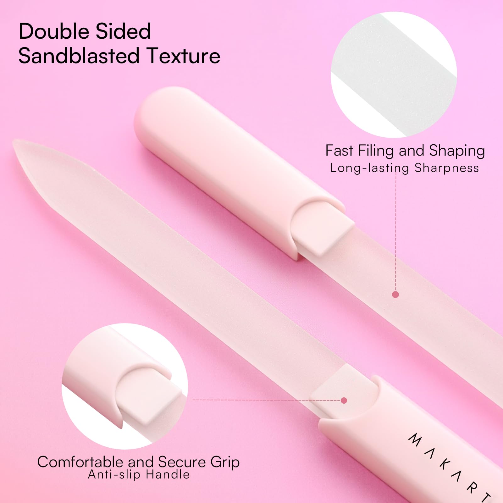 Makartt Limes à ongles - Limes en verre pour ongles naturels, polissoirs réutilisables double face sablés avec étui pour une forme et une finition lisses, coffret cadeau manucure portable, 3 pièces