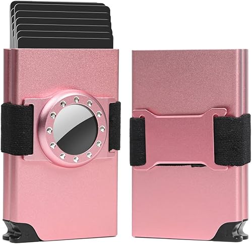 Fermido Billetera Airtag para mujer, tarjetero desplegable de aluminio doble con ranuras para tarjetas de crédito, cartera de metal minimalista