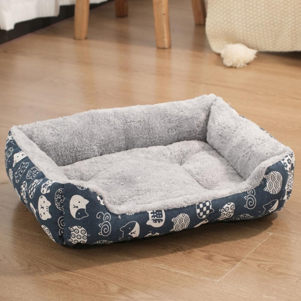 Hixingo Dog Bed for Medium Small Puppy kitten, Fluffy Anti AnXiety Cat Bed, Machine Washable Dog Mat, Fluffy Comfortable Mat for cat for Living Room, Bedroom, Balcony (Blue cat,XXL(80x60cm))