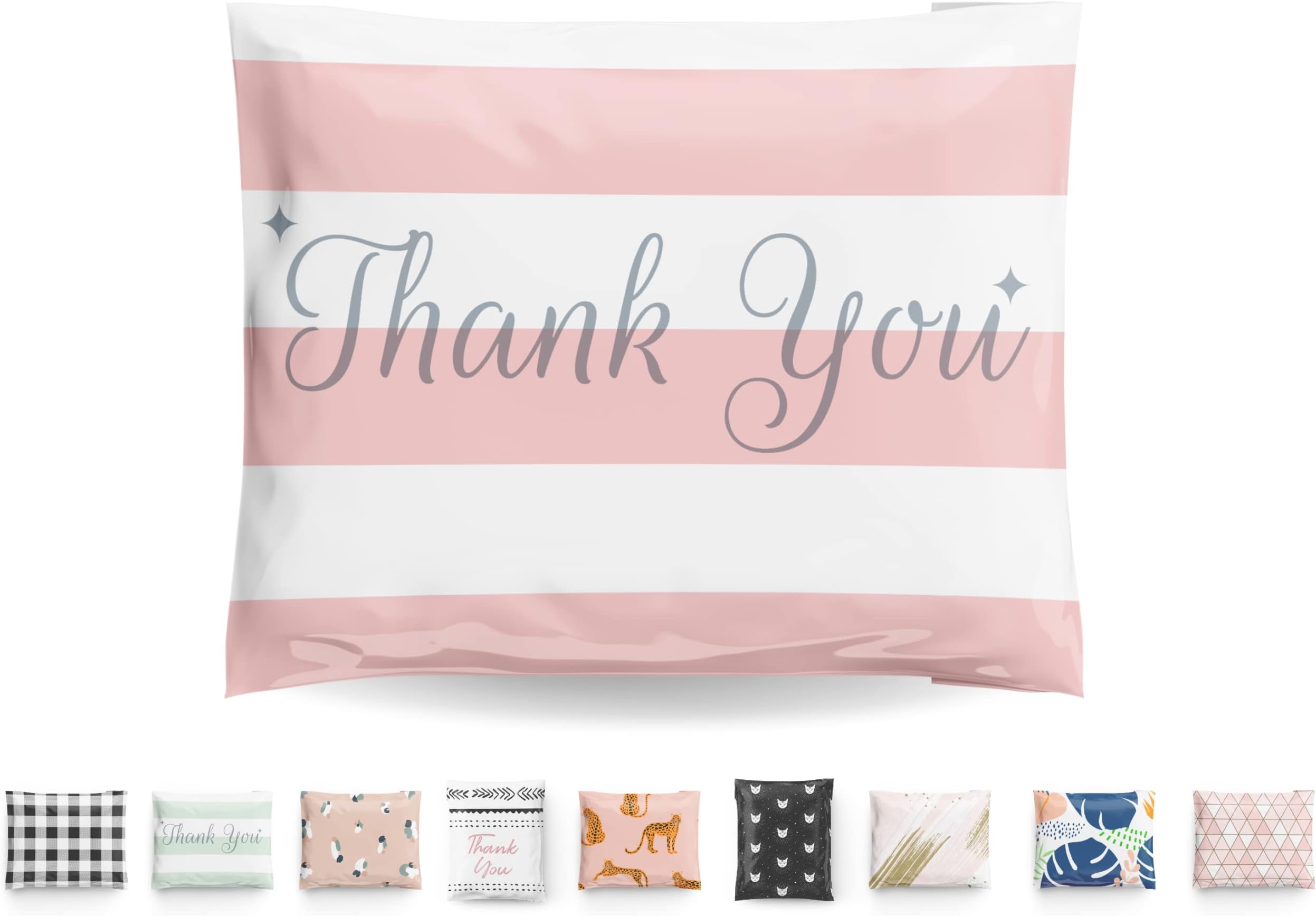 A LA MODE MAILERS TOPPED WITH STYLE 12.5x15 Poly Mailers Pack of 50 Large Envelopes Mailing Bags Plastic Packaging Sticky Self Seal Cute Thank You Pink Stripe Bubble Gum