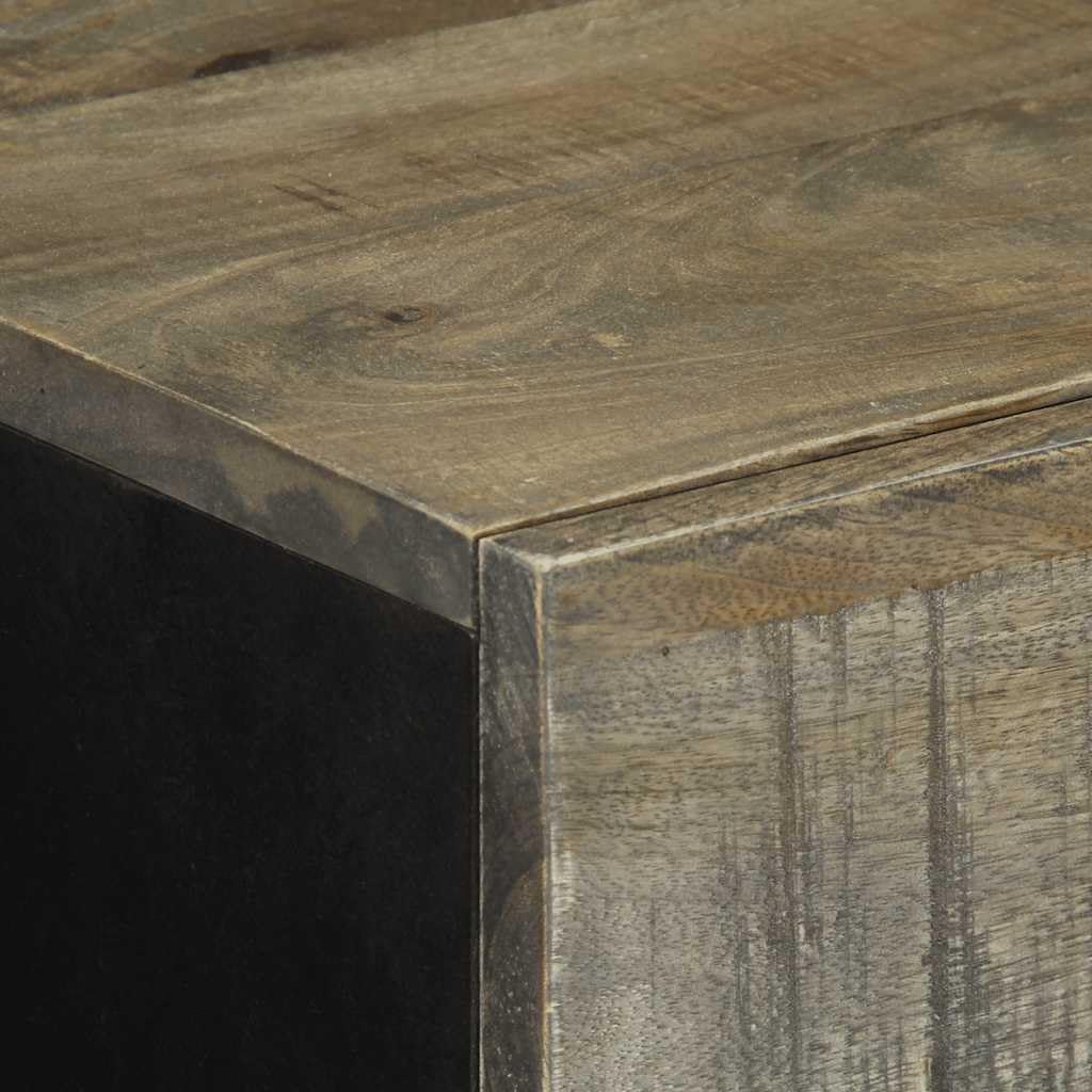 Sideboard Hellgrau Massivholz Mango 60x33,5x75 cm mit Schnitzfront, Stauraum Schrank, Aufbewahrungsschrank für Wohnzimmer, Büro, Flur, Schlafzimmer