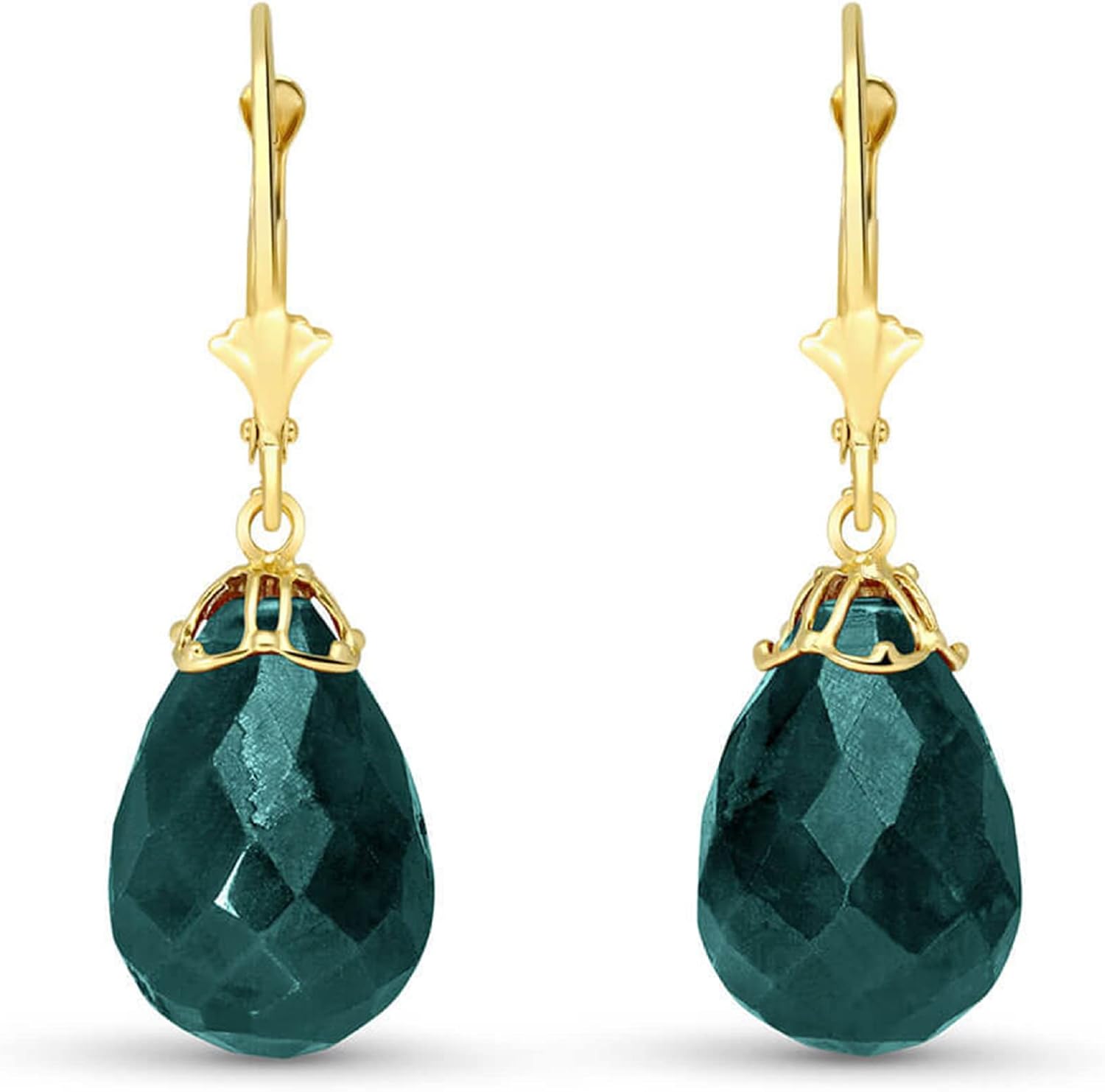 14k Solid Gold Leverback Earrings with Natural Green Sapphire Dangle Drop Made in USA Fine Jewelry - Image 2
