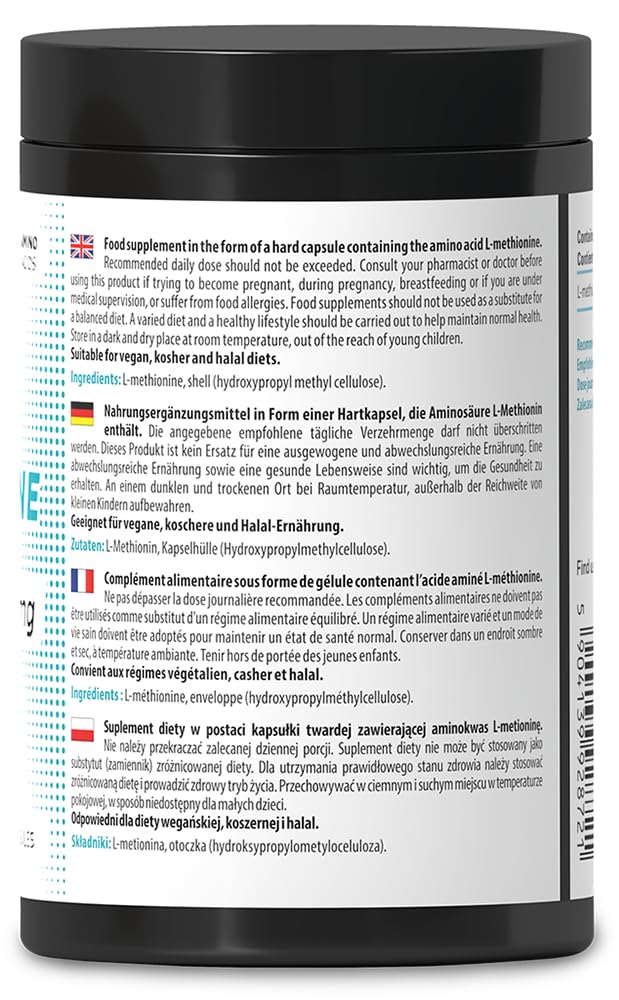 SKILL Nutrition L-Metionina 500 mg | 120 kapsułek wegańskich | Aminokwas siarkowy, wsparcie syntezy białek | Bez cukru, tłuszczu, halal i kosher | Suplement diety