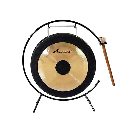 Arborea Mini Chau Gong with Mallet and Stand Hand-hammered Table Therapy and Healing Home or Office Meditation gong (10" Chau Gong)