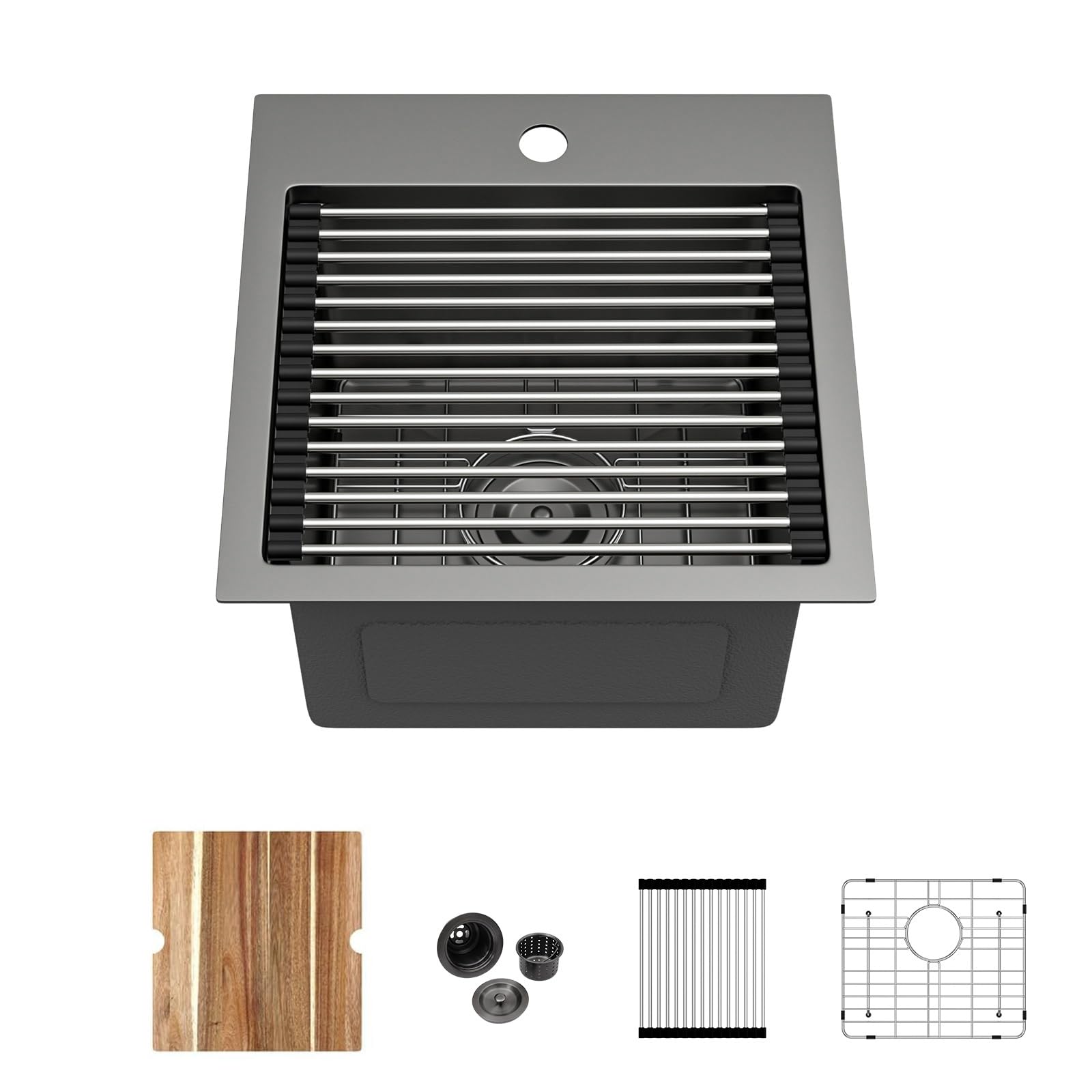 Kichae 15x15 Drop In Bar Sink Small Gunmetal Black Stainless Steel 16 Gauge