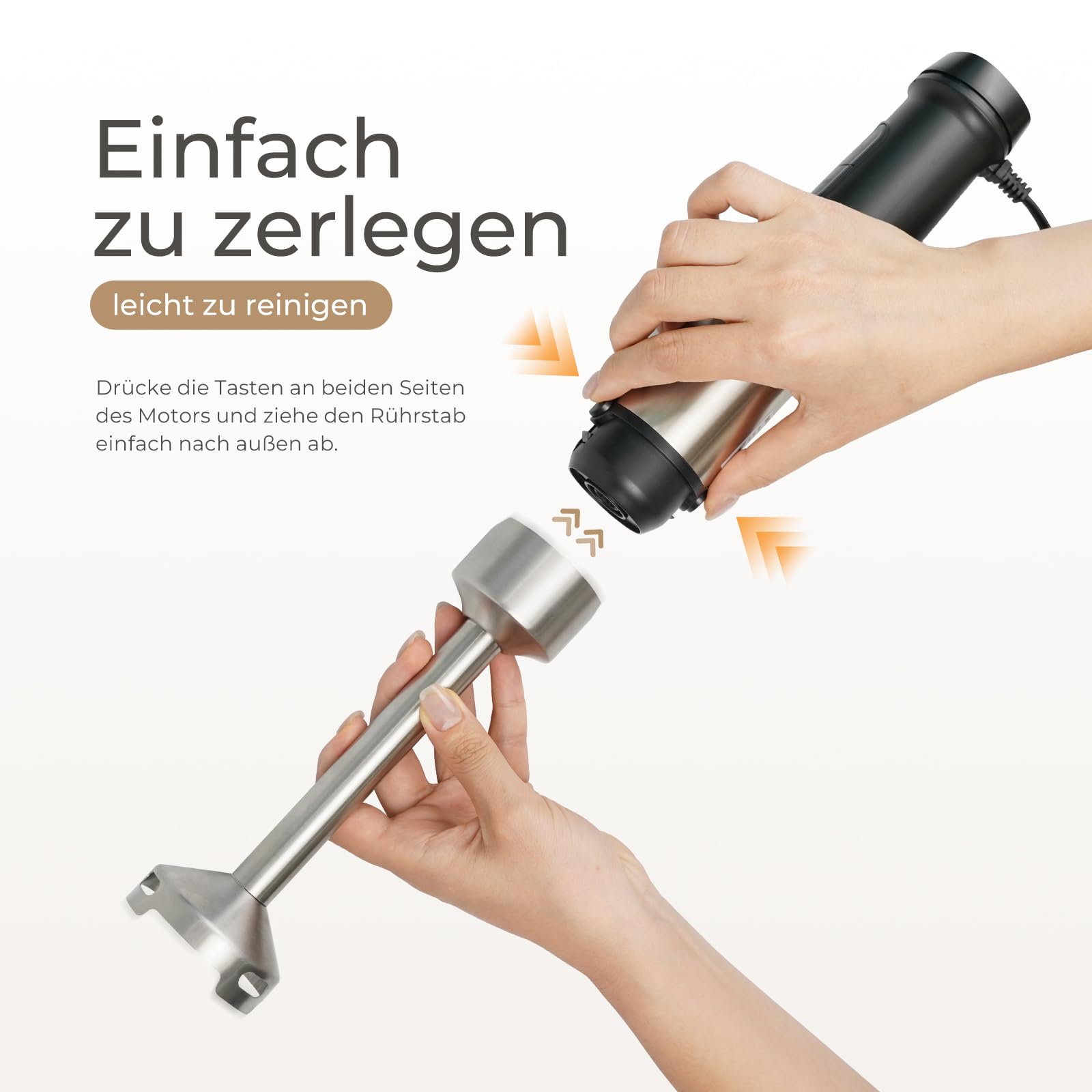 Stabmixer Set 1200W mit 12 Geschwindigkeiten & Turbofunktion – Edelstahl Pürierstab für Suppen, Soße, Smoothies – inkl. 800 ml Messbecher, 600 ml Zerkleinerer & Milchaufschäumer – spülmaschinenfest